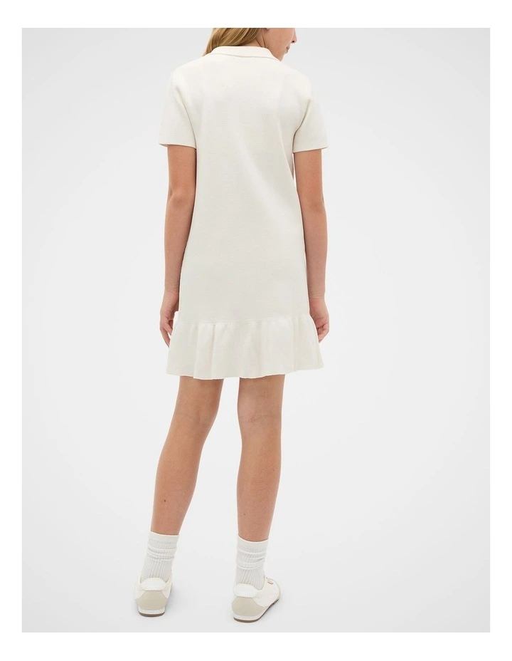 Polo Collar Knit Dress in Cream image 2