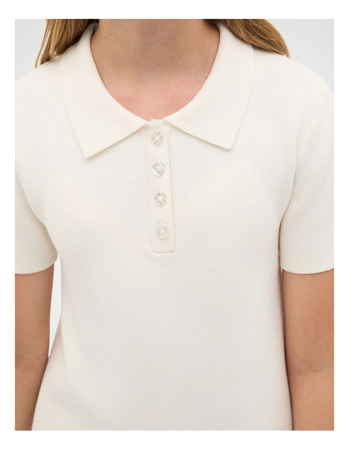 Polo Collar Knit Dress in Cream image 4
