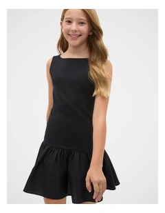 Spliced Boat Neck Dress in Black