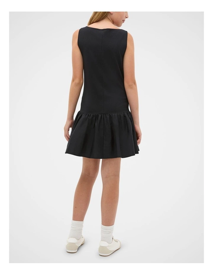 Spliced Boat Neck Dress in Black image 2