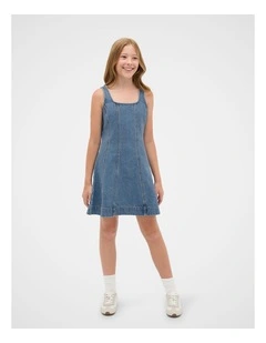 Panelled Denim Dress in Blue
