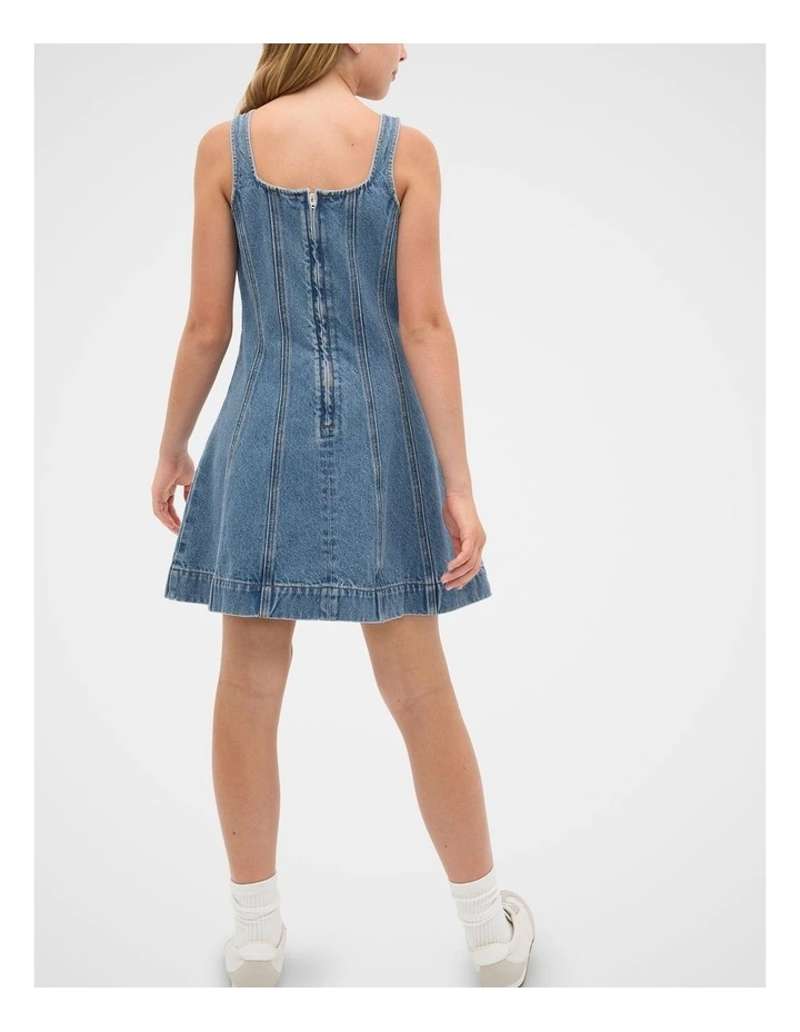 Panelled Denim Dress in Blue image 2