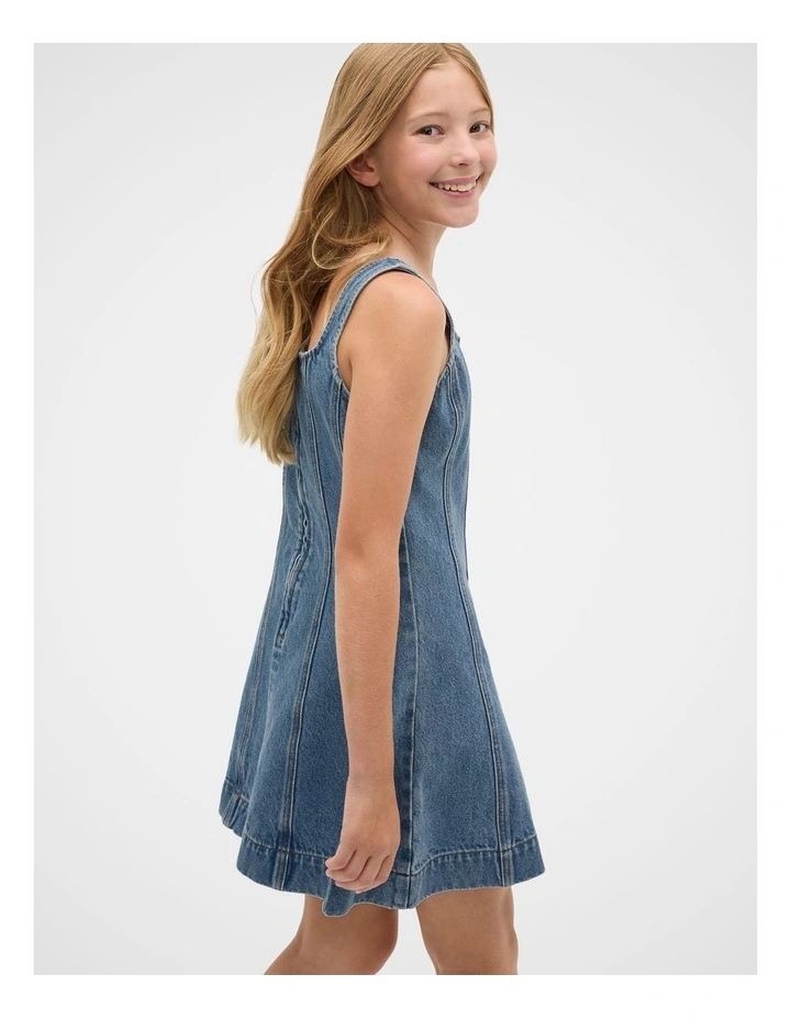 Panelled Denim Dress in Blue image 3