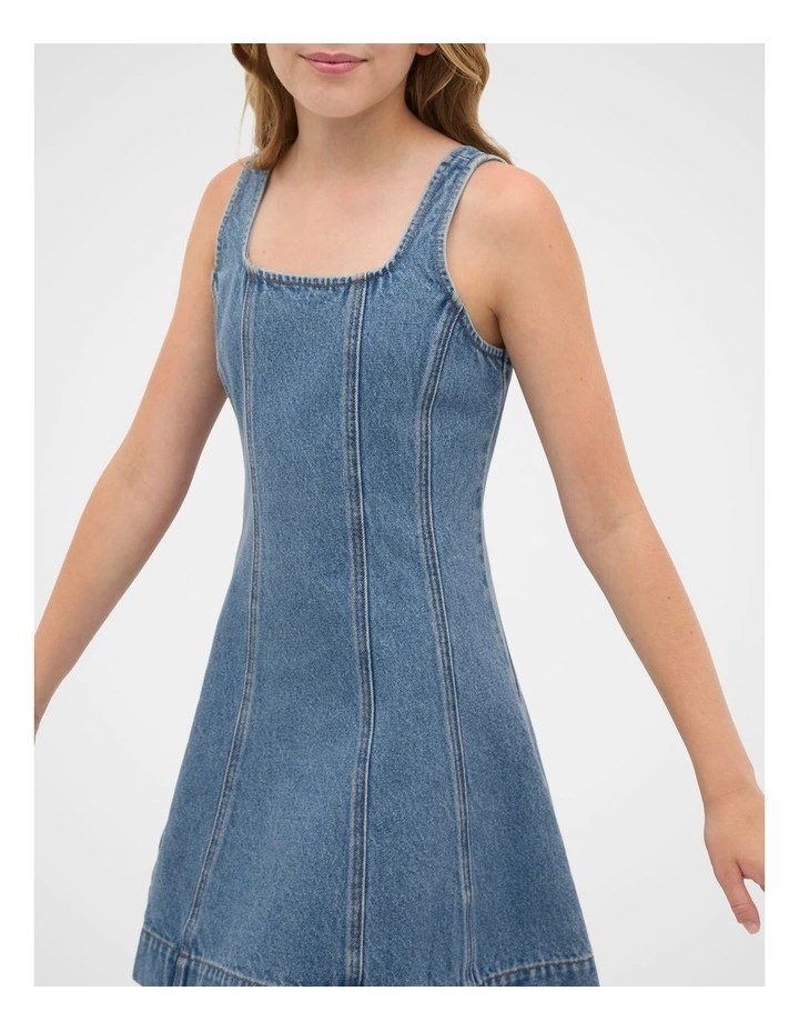 Panelled Denim Dress in Blue image 4