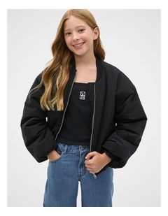 Elasticated Bomber Jacket in Black