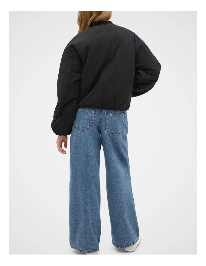 Elasticated Bomber Jacket in Black image 2