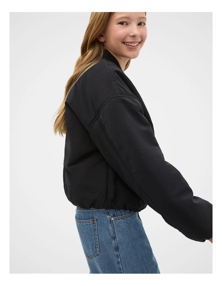 Elasticated Bomber Jacket in Black image 3