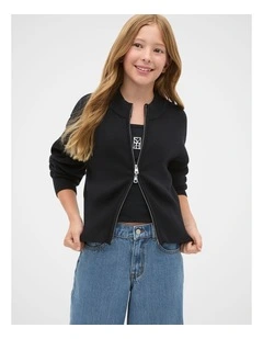 Zip Through Knit Cardigan in Black