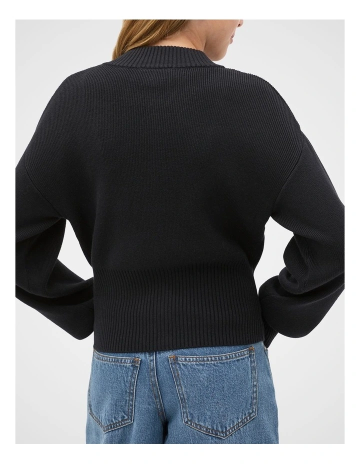 Zip Through Knit Cardigan in Black image 2