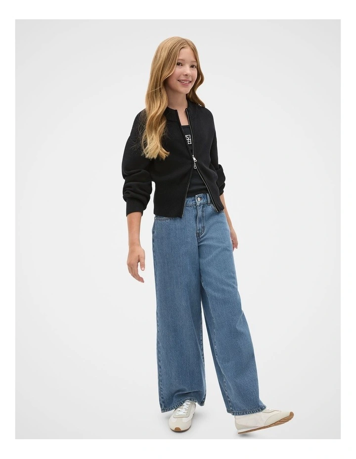 Zip Through Knit Cardigan in Black image 3