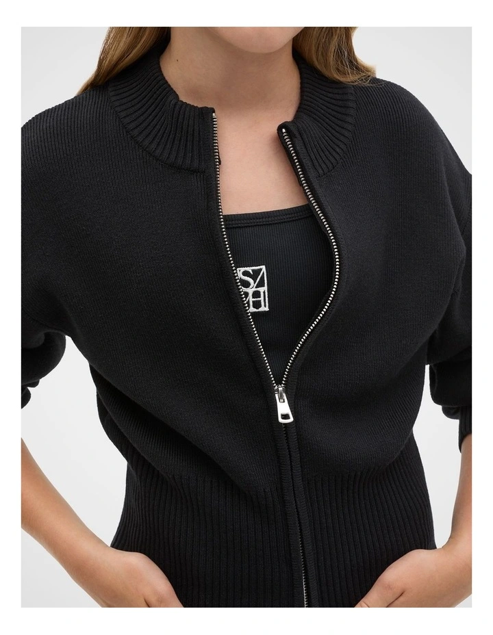 Zip Through Knit Cardigan in Black image 4