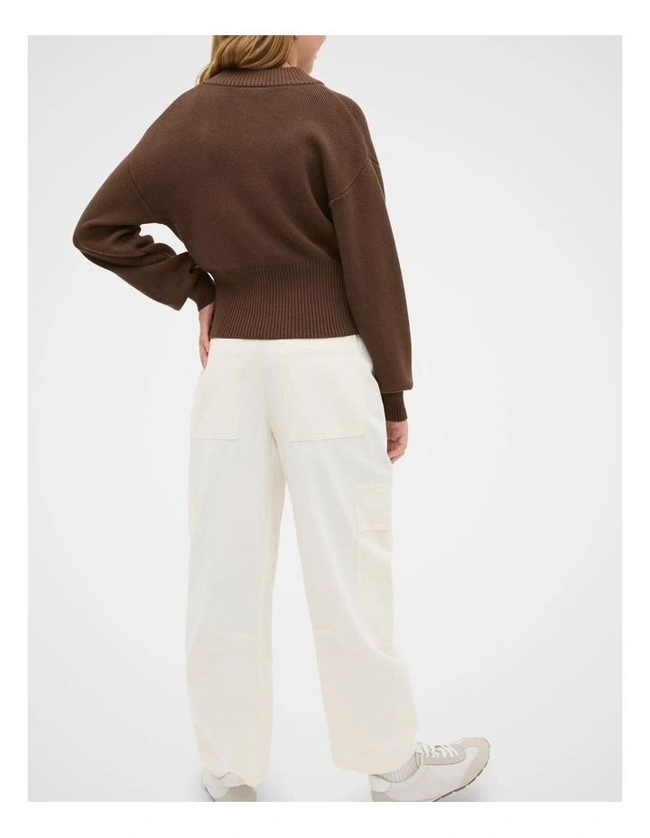 Zip Through Knit Cardigan in Brown image 2