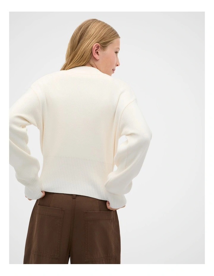 Zip Through Knit Cardigan in Cream image 2