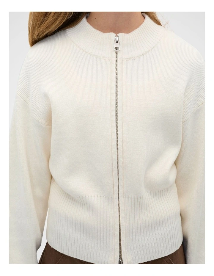 Zip Through Knit Cardigan in Cream image 4