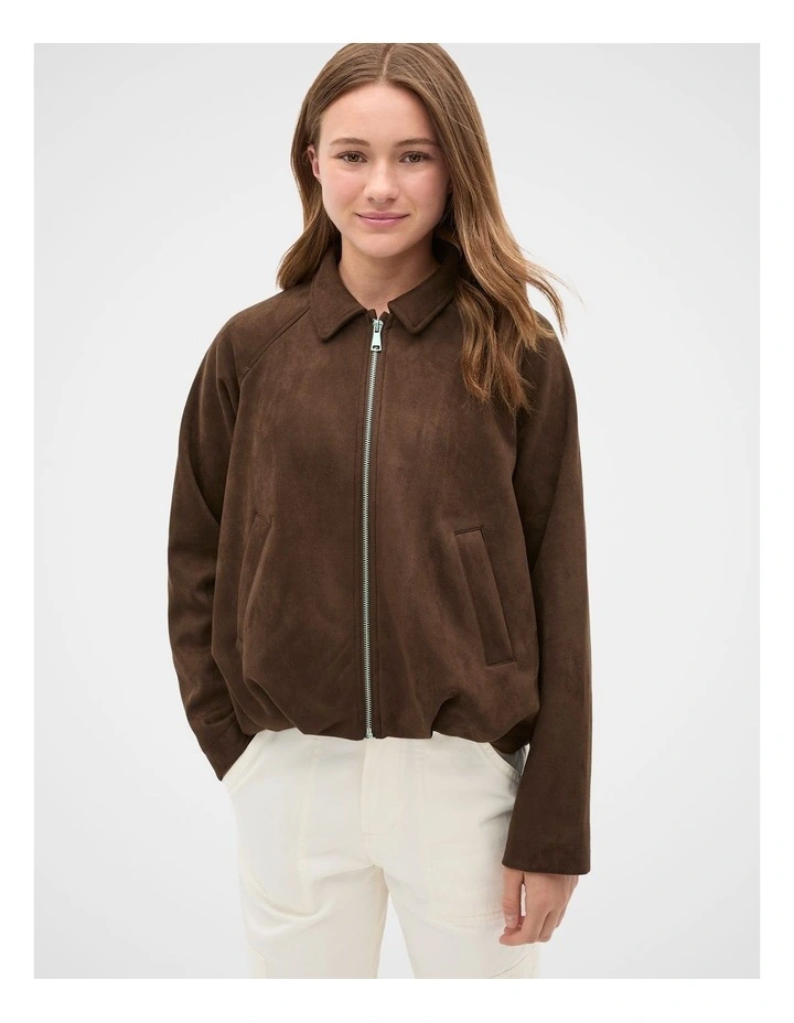 Faux Suede Jacket in Chocolate image 1