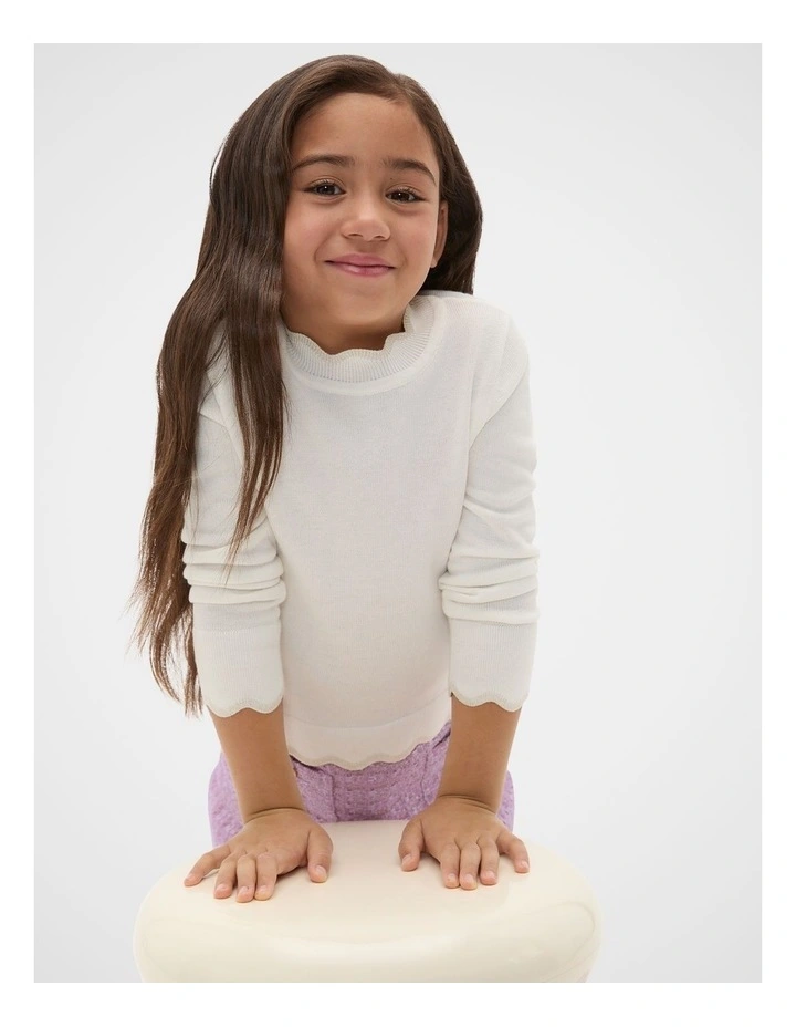 Knit Scallop Tee in Classic Cream image 1