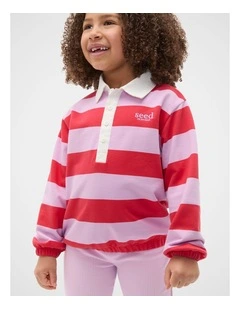 Striped Collar Logo Sweat in Chilli Red