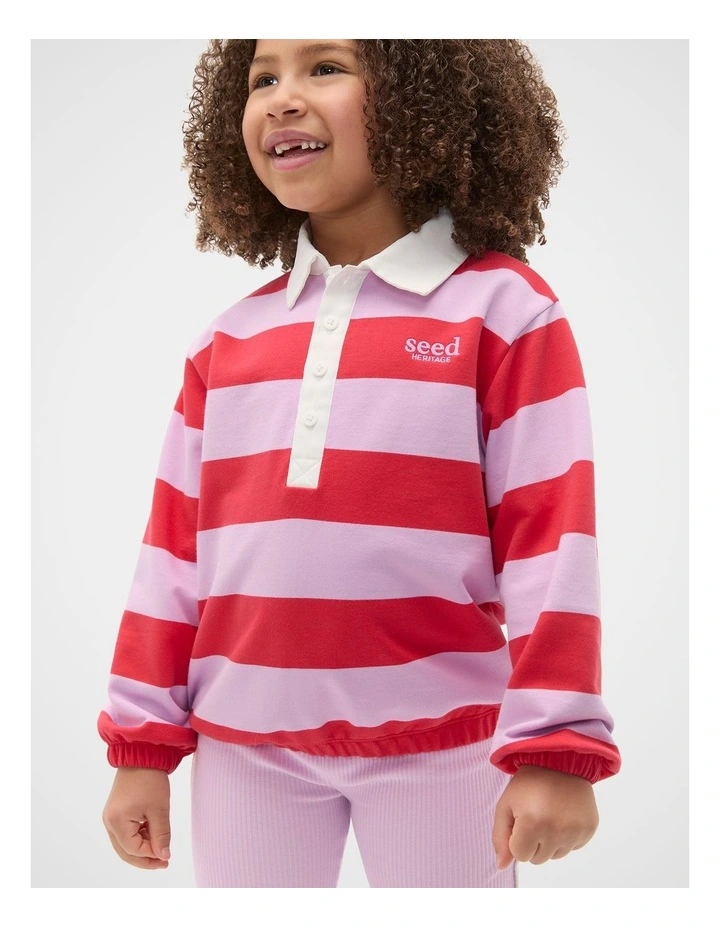 Striped Collar Logo Sweat in Chilli Red image 1