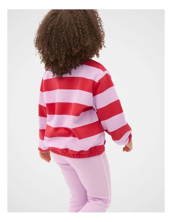 Striped Collar Logo Sweat in Chilli Red image 2