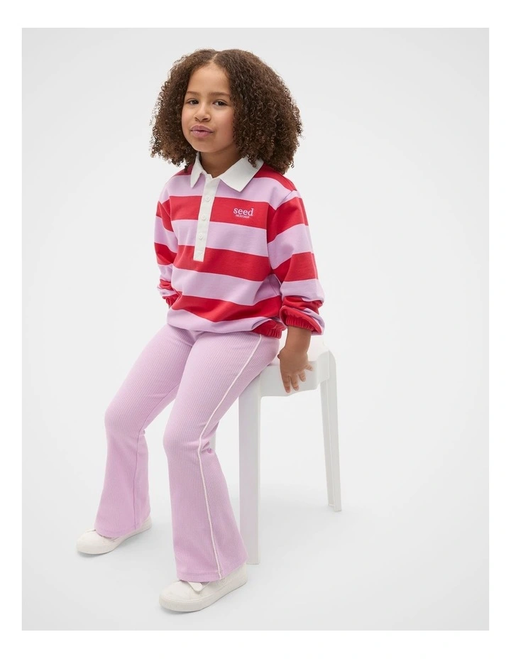 Striped Collar Logo Sweat in Chilli Red image 3