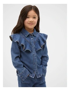 Ruffle Denim Shirt in Indigo