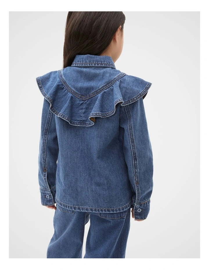 Ruffle Denim Shirt in Indigo image 2