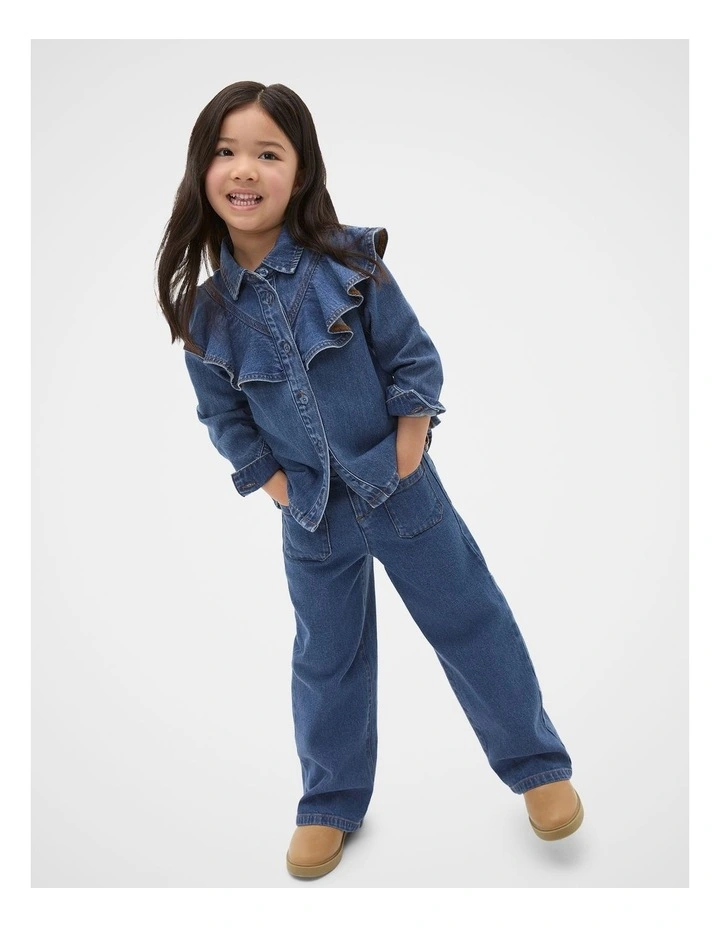 Ruffle Denim Shirt in Indigo image 3