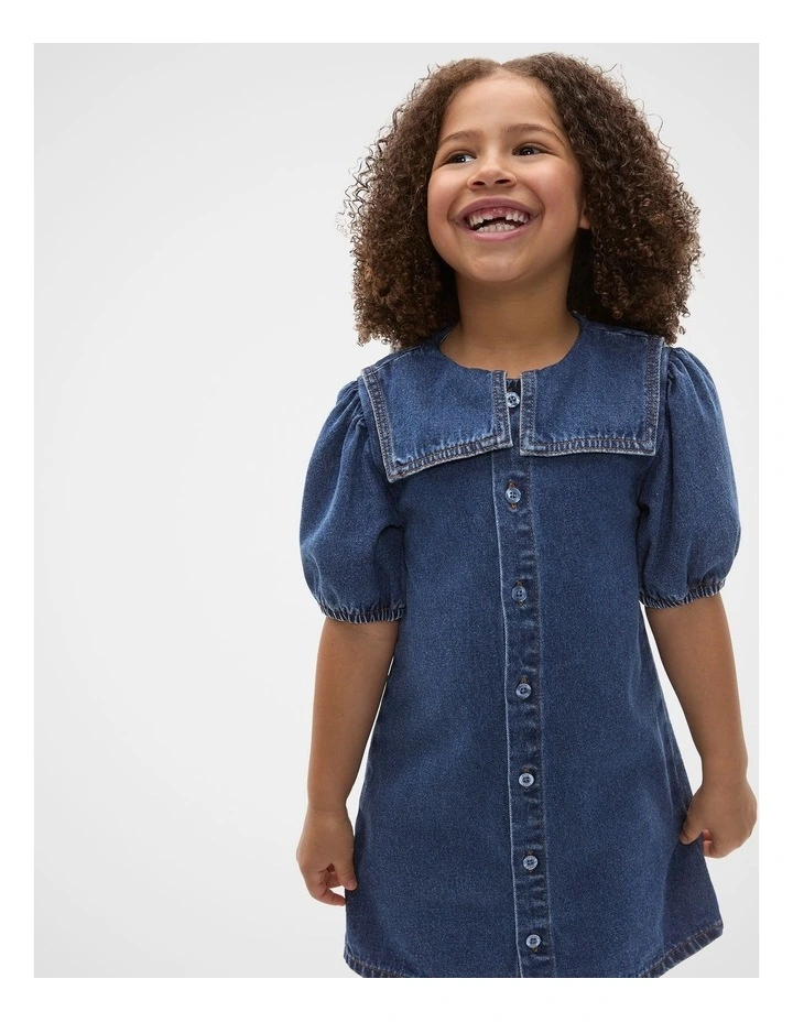 Collar Denim Dress in Indigo image 3