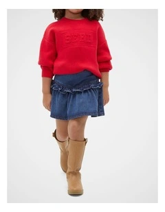 Ruffle Denim Skirt in Indigo