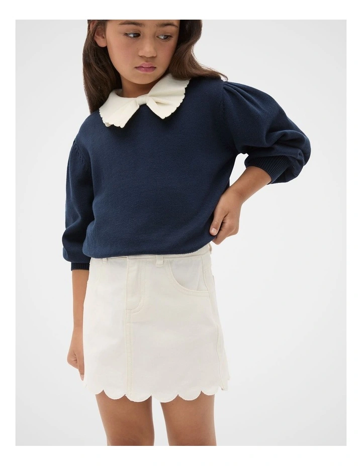 Scallop Denim Skirt in Classic Cream image 1