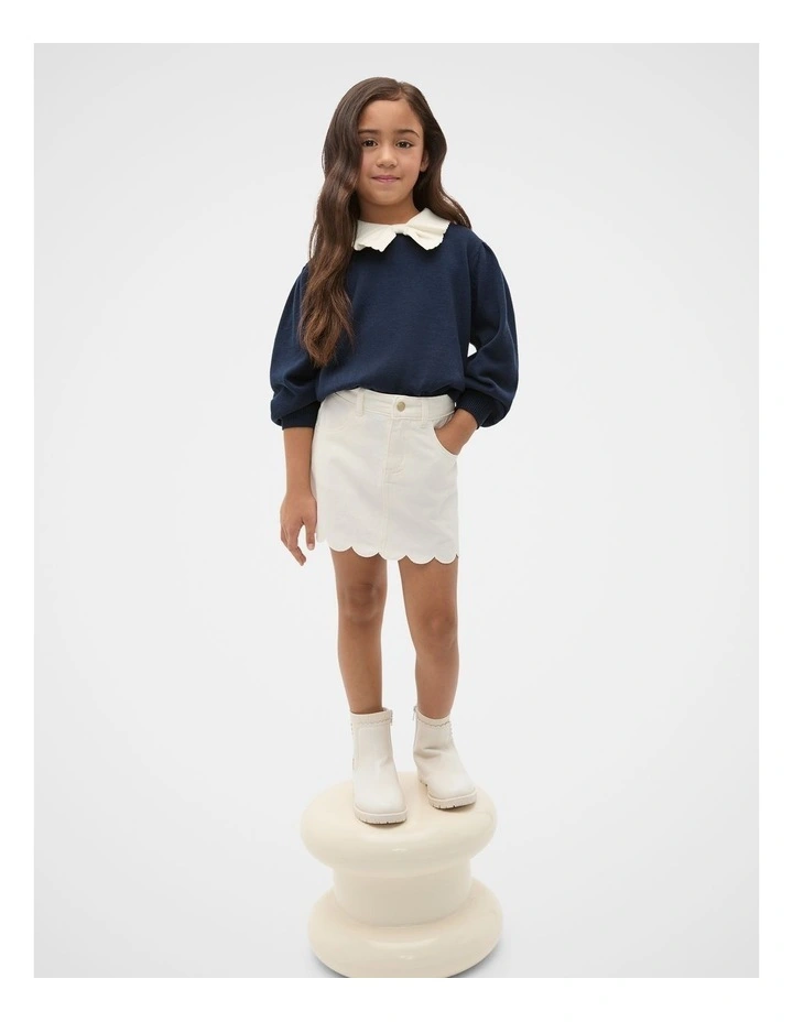 Scallop Denim Skirt in Classic Cream image 3