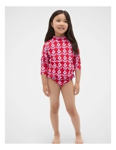 Floral Rashsuit Set in Chilli Red