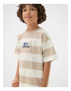 Stripe Multi Logo Tee in Milk Tea