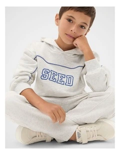 Piping Detail Hoodie in Light Grey Marle