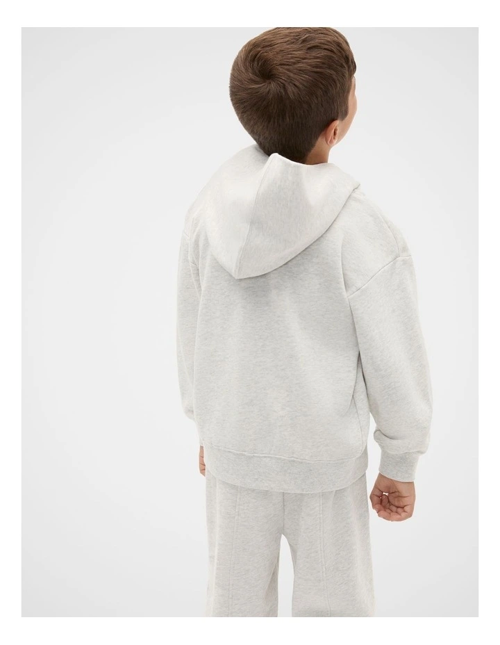 Piping Detail Hoodie in Light Grey Marle image 2