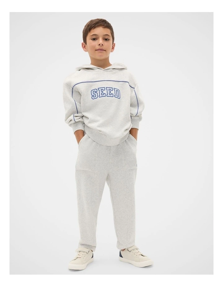 Piping Detail Hoodie in Light Grey Marle image 3