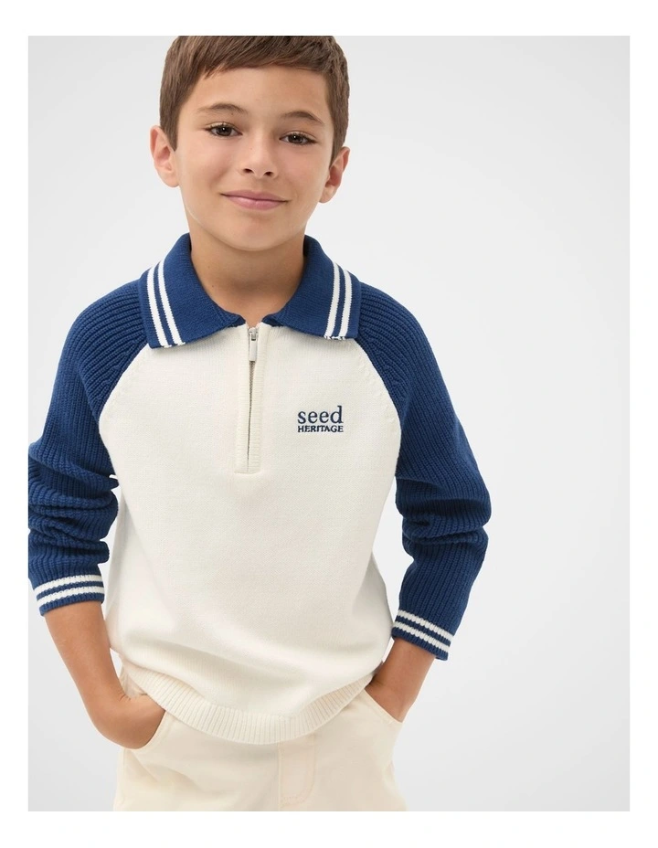 Core Knit Half Zip Sweater in French Navy image 1