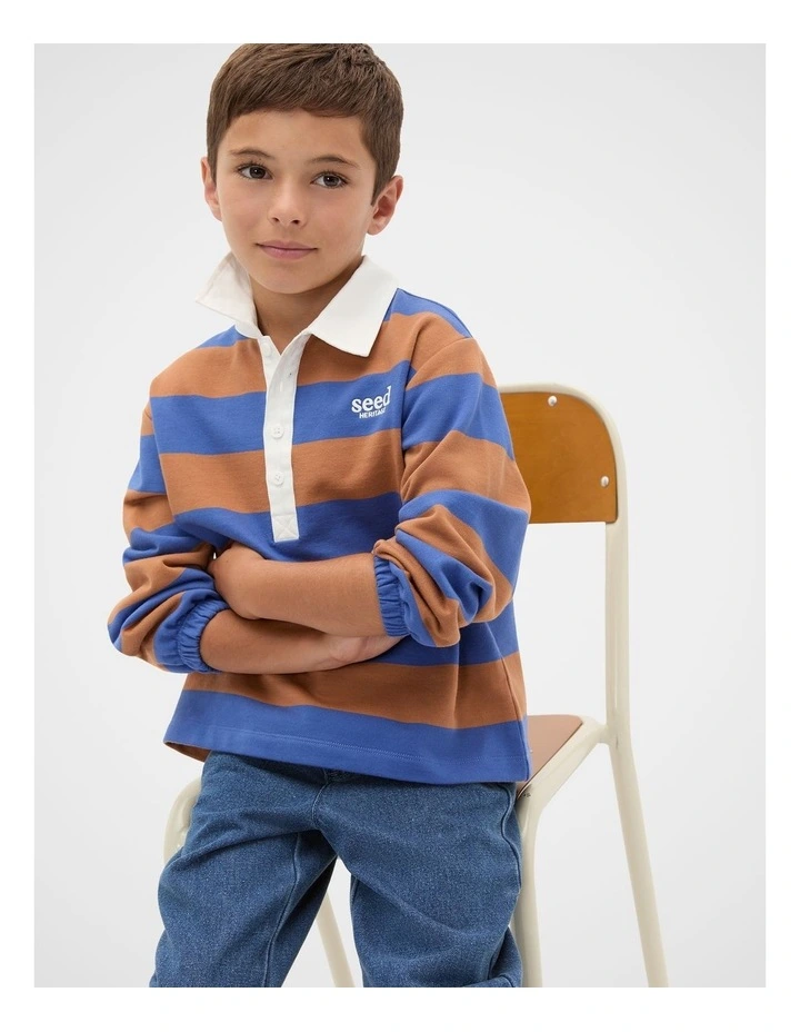 Stripe Collar Logo Sweat in Spice image 1