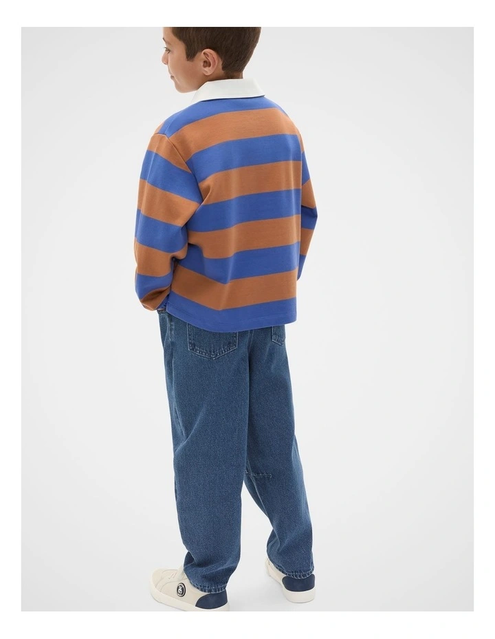 Stripe Collar Logo Sweat in Spice image 2