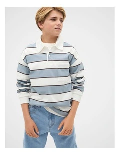 Stripe Pocket Rugby in Ash Blue