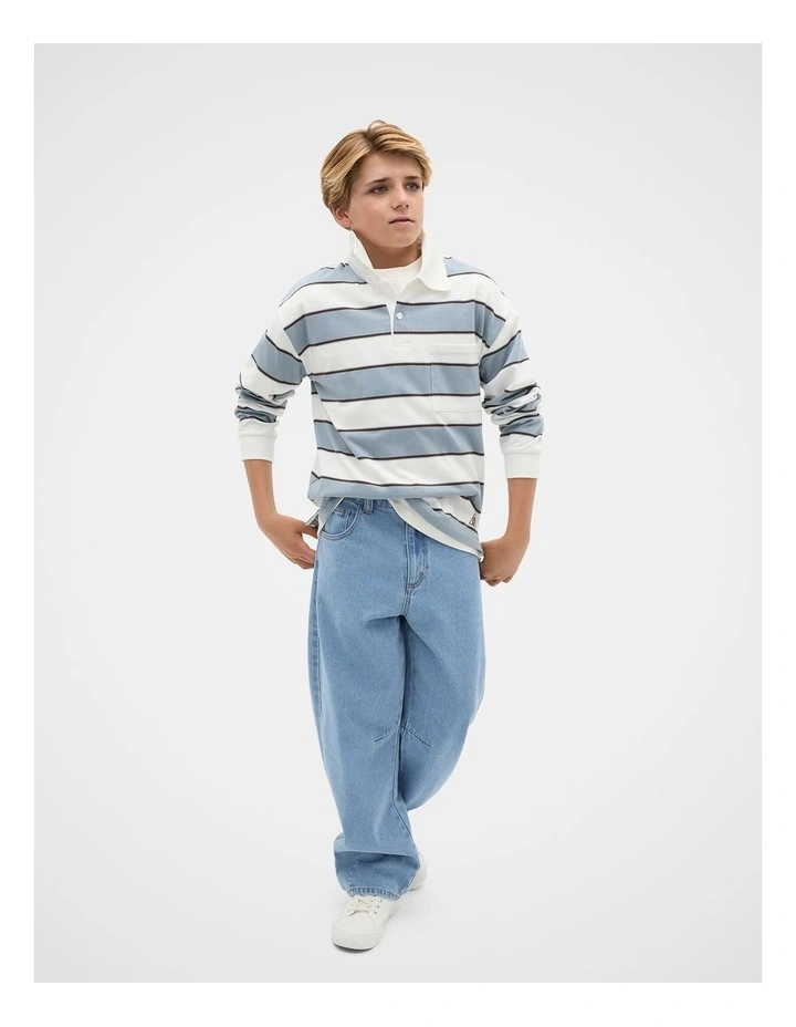 Stripe Pocket Rugby in Ash Blue image 3