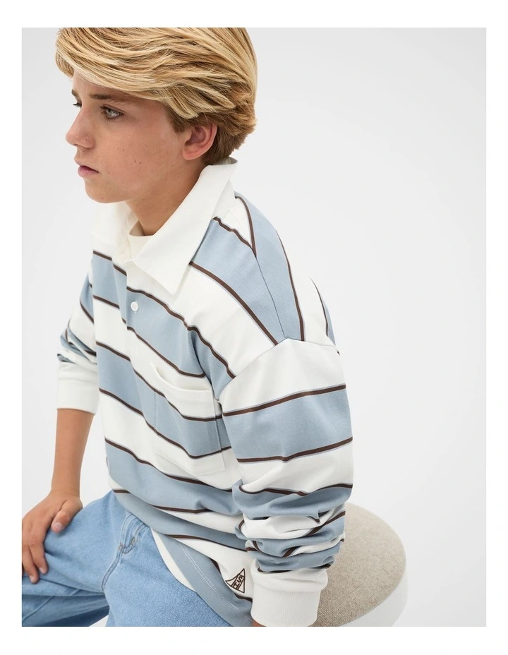 Stripe Pocket Rugby in Ash Blue image 4