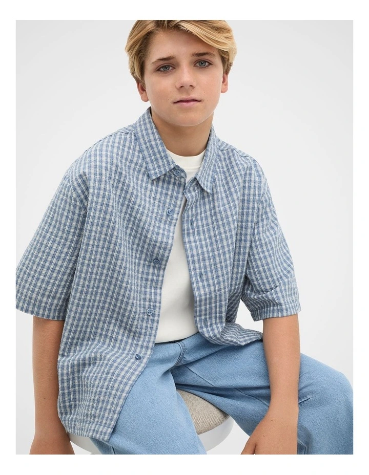 Oversized Cropped Shirt in Ash Blue image 1