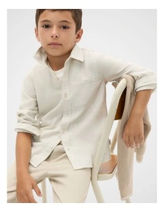 Core Brushed Cotton Shirt in Oat Marle