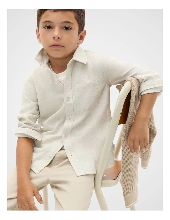 Core Brushed Cotton Shirt in Oat Marle image 1