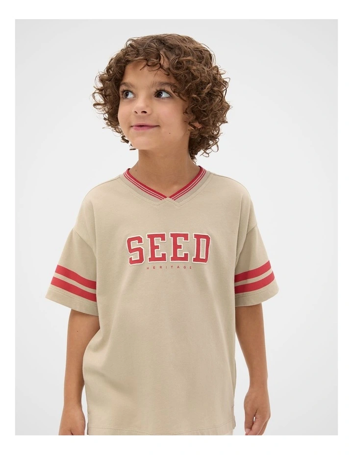 Sports Stripe Logo Tee in Milk Tea image 1