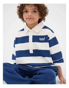 Stripe Collar Logo Sweat in French Navy