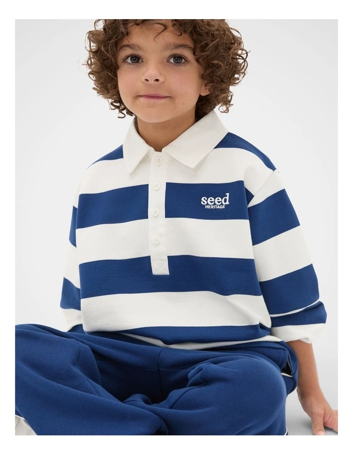 Stripe Collar Logo Sweat in French Navy image 1