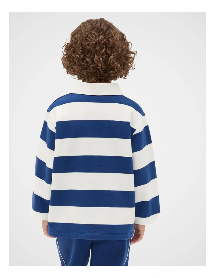 Stripe Collar Logo Sweat in French Navy image 2