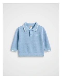 Essential Knit Polo in Cloud Blue